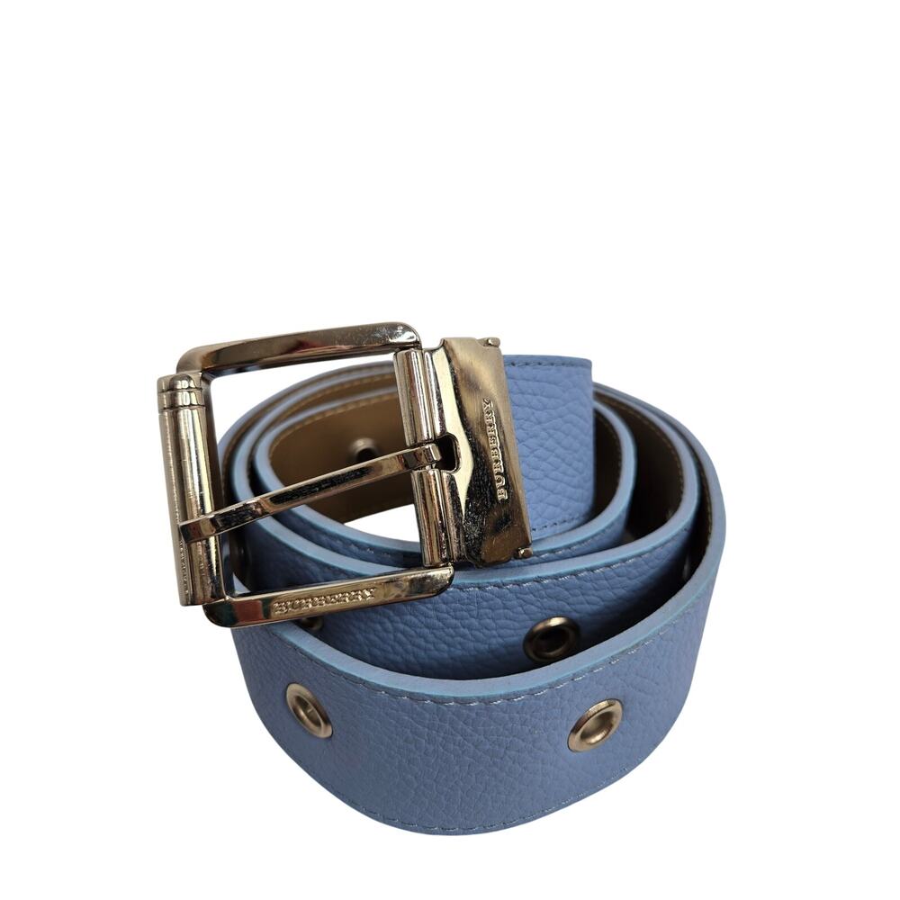 Burberry EUC leather belt size 105 / 42 Periwinkle blue silver adjustable0
